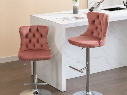 Swivel Barstools Adjusatble Seat Height From 25-33", Modern Upholstered Base Bar Stools With Backs Comfortable Tufted For Home Pub And Kitchen Island (Set of 2)