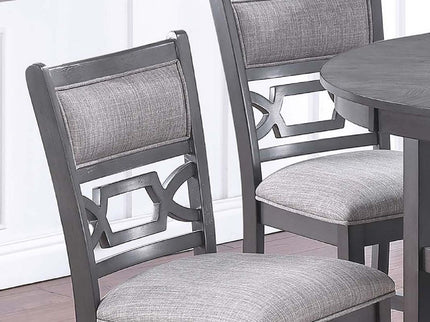5 Piece Counter Height Dining Set With Storage Shelves Round Table And Upholstered High Chairs - Gray