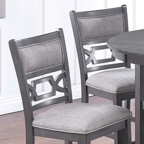 5 Piece Counter Height Dining Set With Storage Shelves Round Table And Upholstered High Chairs - Gray