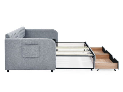 Daybed With Trundle And Storage Drawers, Flat Arms With Pocket