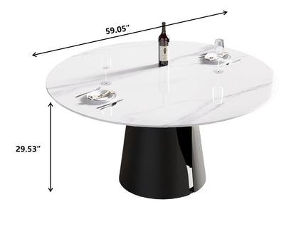 59.05" Modern Artificial Stone Round Carbon Steel Base Dining Table - White / Black
