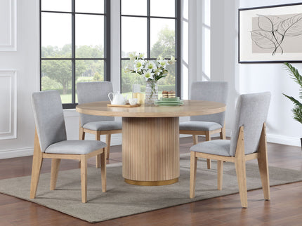 Caspian - 5 Piece Round Dining Table Set With Chairs - Oak