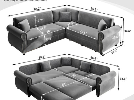 L-Shaped Sofa Couch With Pull-Out Bed
