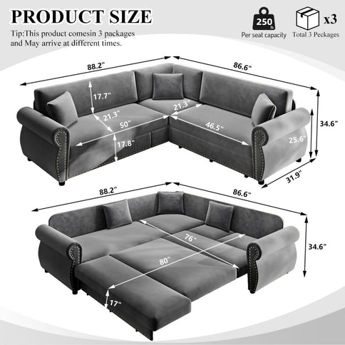 L-Shaped Sofa Couch With Pull-Out Bed