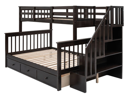 Stairway Bunk Bed With Storage And Guard Rail For Bedroom