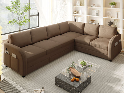 L-Shaped Couch With Pull-Out Bed, Convertible Sleeper Sofa With Side Pocket & USB Port