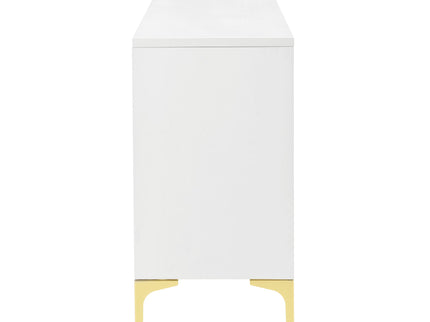 Modern Wood Sideboard Cabinet With Carved Door Panels, Adjustable Shelves, And Sturdy Metal Legs