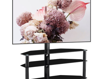 Multi-Function TV Stand Height Adjustable Bracket Swivel 3 Tier - Black