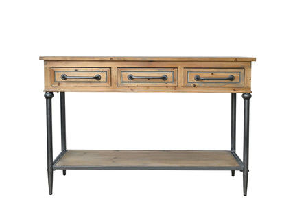 Accent Storage Console Table With Open Shelf And 3 Drawers For Living Room - Natural Wood / Brown