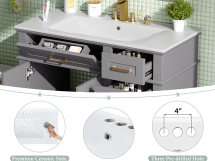 Modern Bathroom Vanity With Ceramic Sink, Soft Close Storage Cabinet