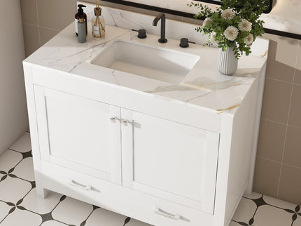 43" Bathroom Vanity, Multi Functional Cabinet With Doors And Drawer - White