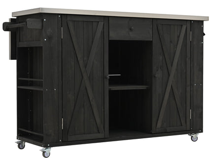 Outdoor Kitchen Island With Stainless Steel Top, Ample Storage Space, Towel And Spice Racks And A Bottle Opener