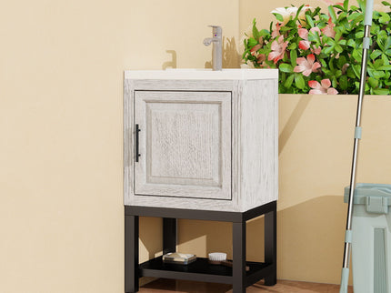 Modern Freestanding Bathroom Vanity With Ceramic Sink, Hot And Cold Faucet, 1 Door Cabinet & Open Shelf