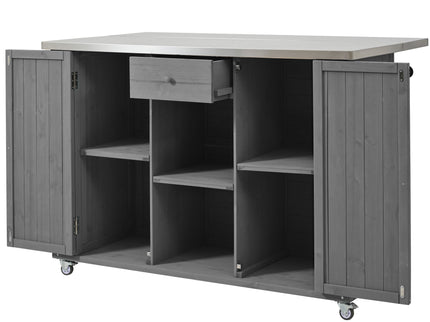 Outdoor Kitchen Island With Stainless Steel Top, Ample Storage Space, Towel And Spice Racks And A Bottle Opener