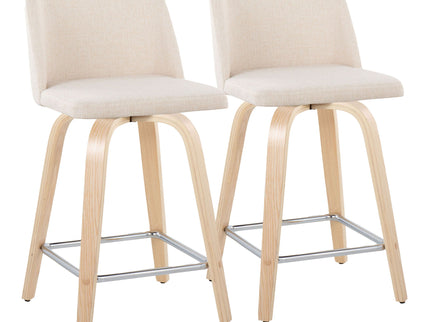 Toriano - Contemporary Fixed Height Counter Stool With Swivel With Square Footrest (Set of 2)