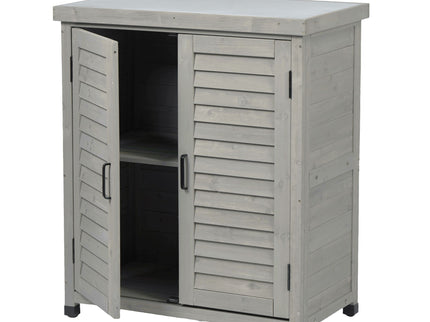 Potting Bench With Storage Cabinet And Metal Table Top For Outdoor