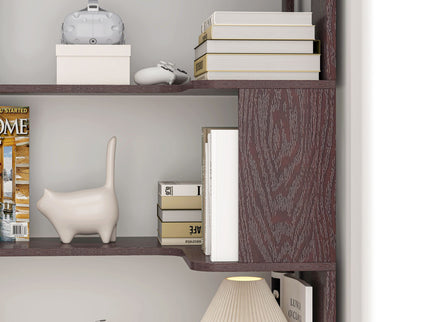 Ox Blood - Red 90Cm L-Shaped Freestanding Corner Bookshelf With Anti Tip Safety, Storage Cabinet For Living Room - Ox Blood Red