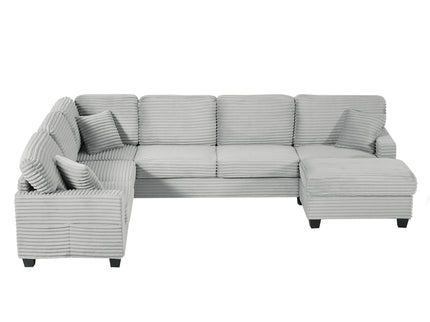 Upholstered U-Shaped Sectional Sofa With Movable Ottoman And Side Storage Pockets