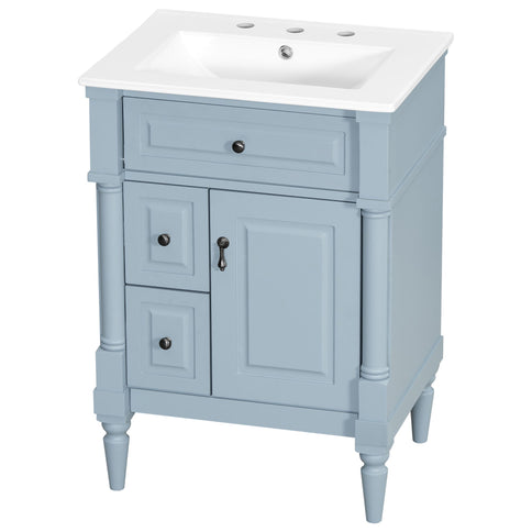 Freestanding Bathroom Vanity With Sink, Adjustable Shelf & Flip Drawer