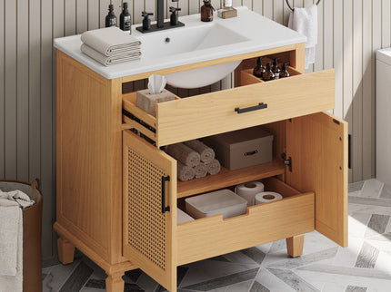 Bathroom Vanity With Ceramic Sink, Modern Free Standing Cabinet With Soft Close Drawers