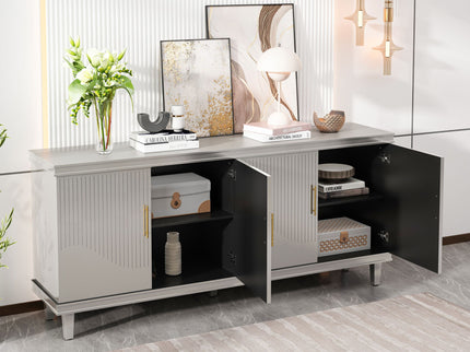 4 Door Cabinet With Adjustable Shelves, Large Storage For Living Room - Champagne