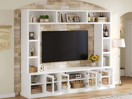 All-In-One Entertainment Center With Bookshelves & Tempered Glass Doors, TV Console Unit For Living Room