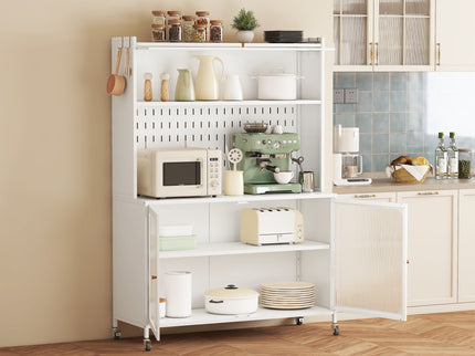 Contemporary Kitchen Pantry Cabinet With Glass Doors, Adjustable Shelves, Steel - Brushed Nickel