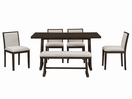 Dining Set With Rectangular Table, 4 Upholstered Chairs & 1 Padded Bench