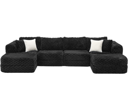 Modular Sectional Sofa, Boneless Couch With 2 Movable Ottomans