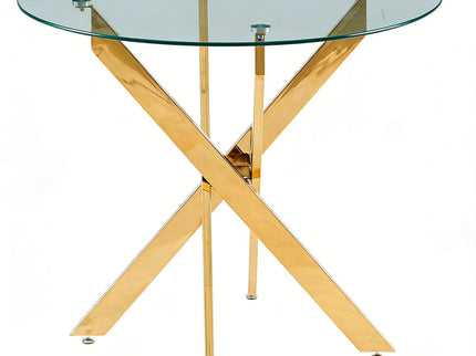 Dining Table With Cross Metal Leg And Tempered Glass, Modern Space Saving Kitchen Table For Living Room