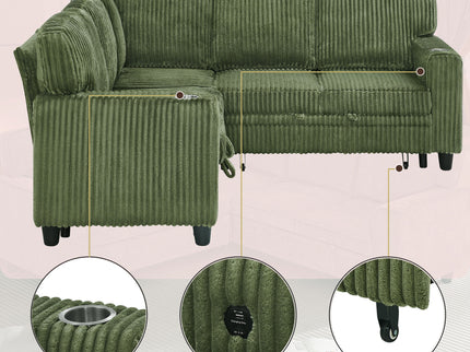 L-Shaped Sofa With Pull Out Sofa Bed With USB
