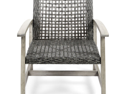 Outdoor Club Chair With Rattan Cover And Acacia Wood Frame - Gray