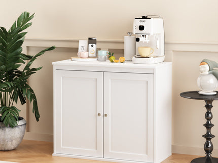 Kitchen Storage Cabinet With Double Doors, Adjustable Shelves, Sideboard Buffet For Dining Room - White