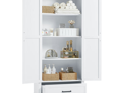 Tall Bathroom Storage Cabinet With 2 Doors And 2 Drawer, Adjustable Shelf - White