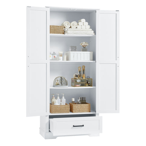 Tall Bathroom Storage Cabinet With 2 Doors And 2 Drawer, Adjustable Shelf - White