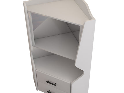 Corner Bar Cabinet With Mirrored Back, 2 Open Shelves & 2 Drawers, High Legs For Easy Cleaning