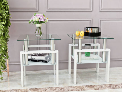Modern Tempered Glass Tea Table, End Square Table For Living Room