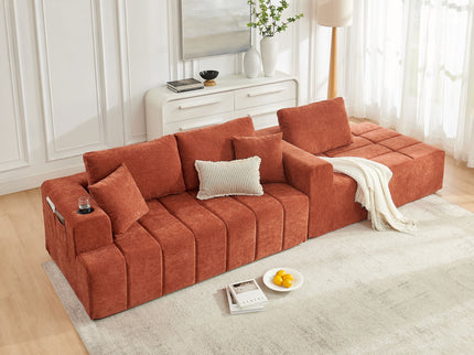 L - Shaped Sectional Sofa With Cup Holders & Side Pockets