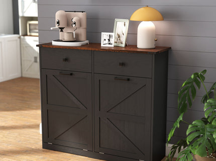 Double Tilt Out Trash Cabinet With Hideaway Drawer And Barn Door Style