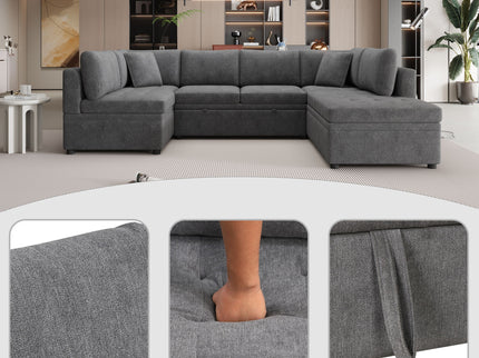 Oversized Sectional Sofa U-Shaped Sofa Couch Pull-Out Sofa Bed With Two Throw Pillows For Living Room