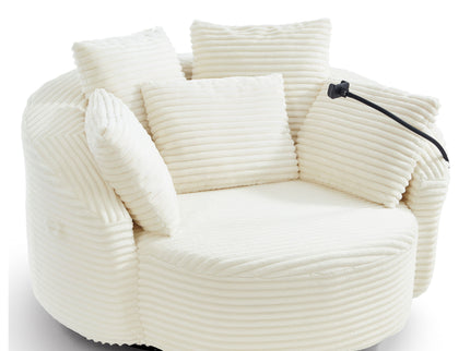 Swivel Accent Barrel Chair With Adjustable Phone Holder, 5 Pillows For Living Room