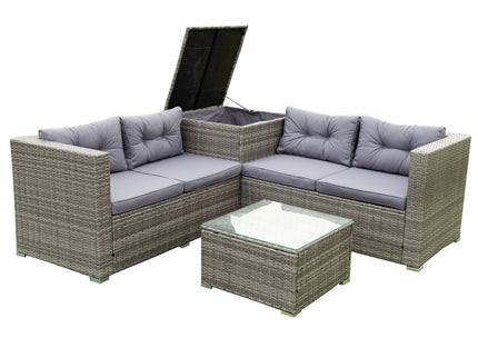 4 Piece Patio Sectional Wicker Rattan Outdoor Furniture Sofa Set With Storage Box