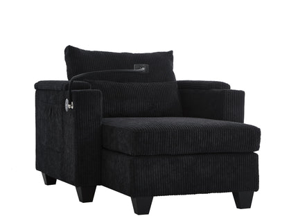 Convertible Chaise Lounge Sofa Chair With USB Ports, Cup Holders, Phone Holder And Storage