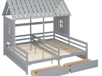 House Platform Beds With 2 Drawers, Side By Side Design