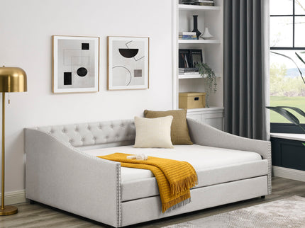 Upholstered Tufted Daybed With Drawers, Waved Arms