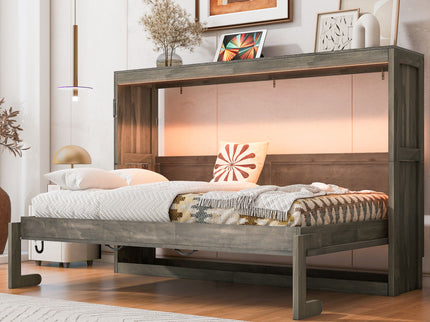 Murphy Bed With LED Light, Foldable Wall Bed Cabinet