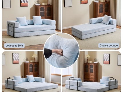 Convertible Floor Sofa Bed With Pillow Back Support Armrest