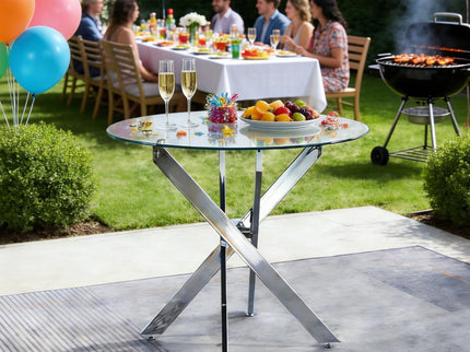Dining Table With Cross Metal Leg And Tempered Glass, Modern Space Saving Kitchen Table For Living Room