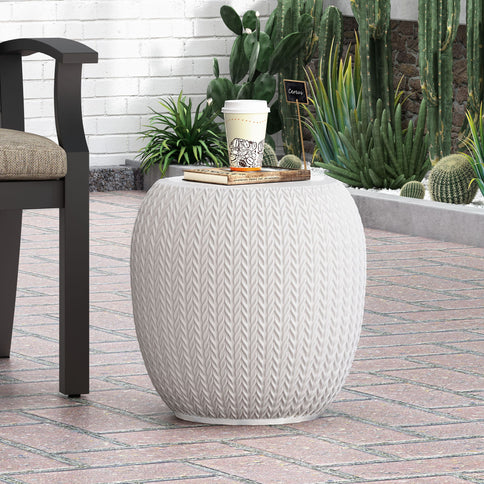Outdoor Lightweight, Concrete Side Table - Antique White