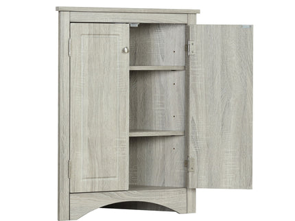 Triangle Bathroom Storage Cabinet With Adjustable Shelves, Freestanding Floor Cabinet - Oak